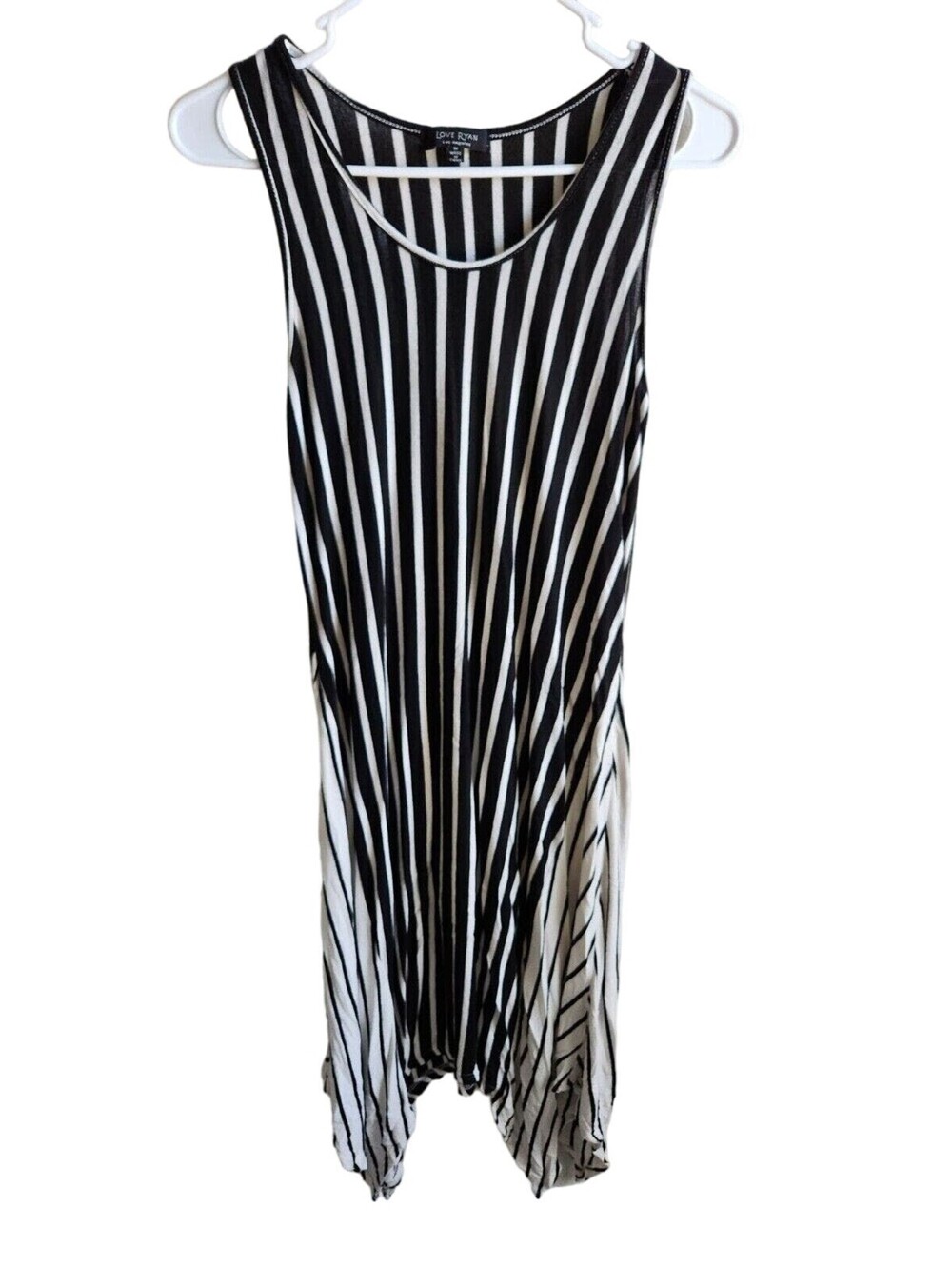 Love Ryan LA Sz M Handkerchief Hem Maxi Dress Black White Vertical Stripes